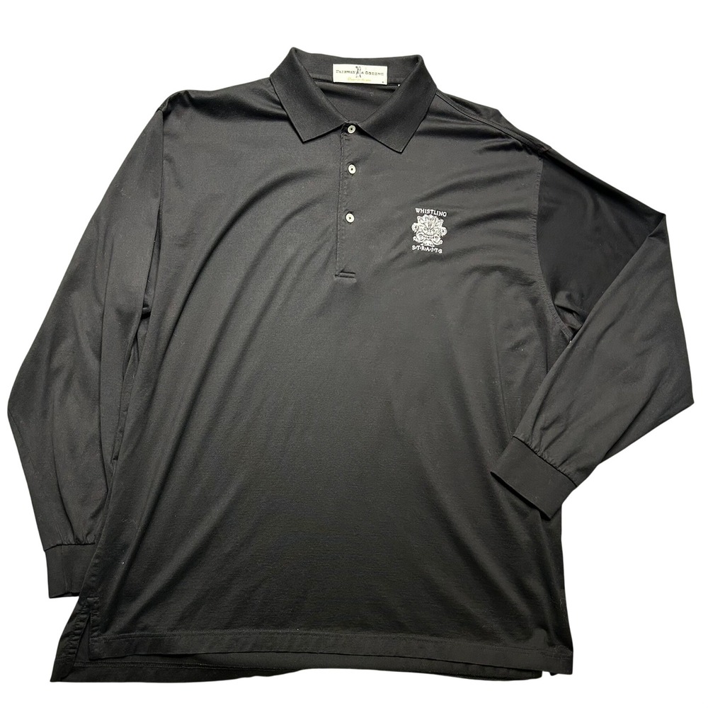 Fairway & Greene Polo Shirt Mens Large Black Cotton Whistling‎ Straits Golf L/S